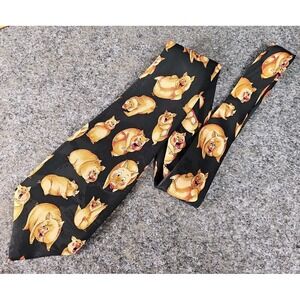 DIMODA Black Polyester Neck Tie Classic Size w/Pig Graphics 60 X 4